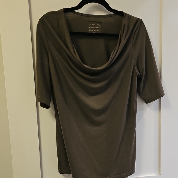 Sandwich Gray Draped Cowl Neck Blouse with 3/4 Sleeves Size L - Picture 1 of 6